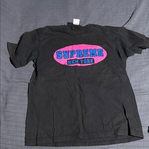 Supreme Black and Pink Short Sleeve Tee with Bold Graphic